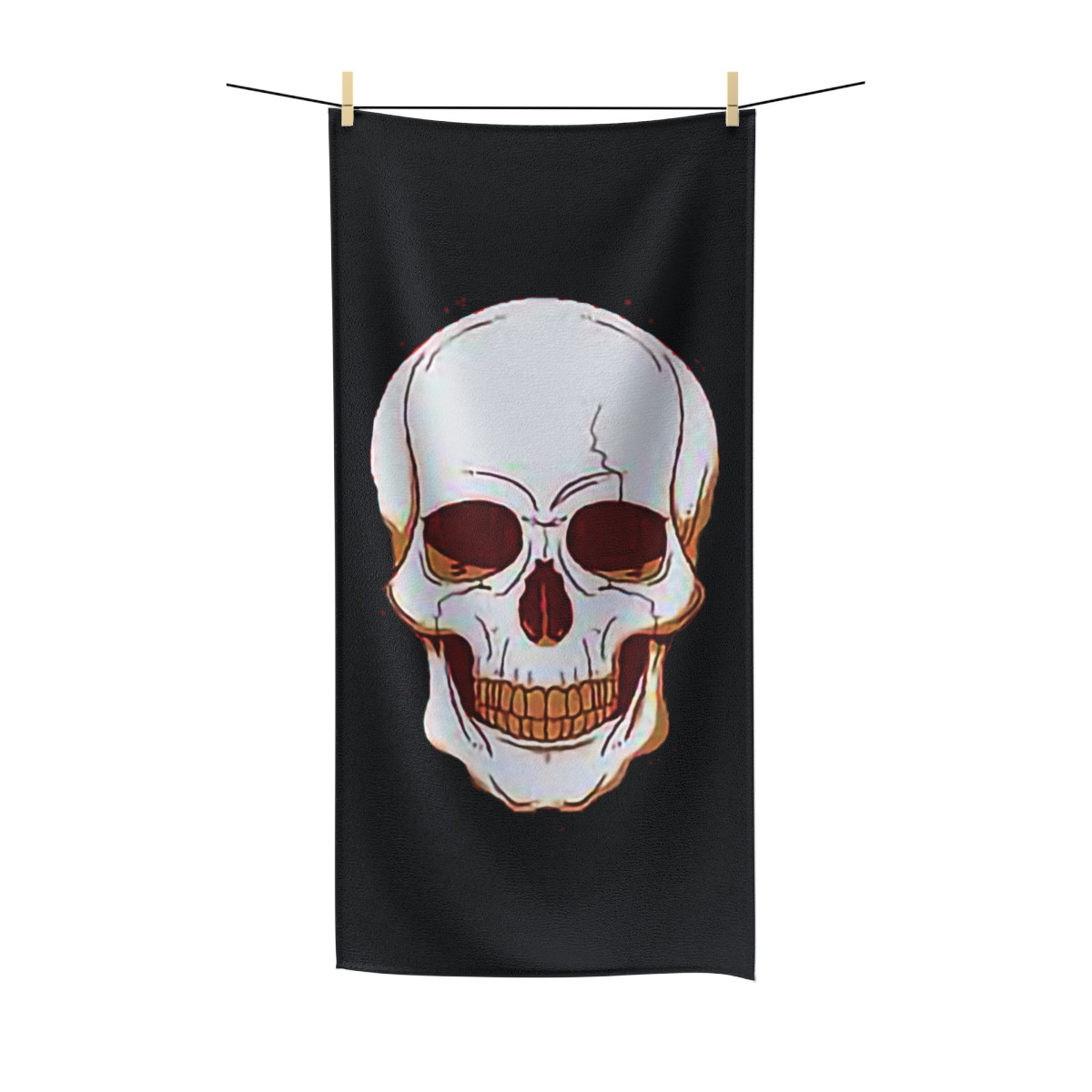 Skull by the fire light on Black Polycotton Towel