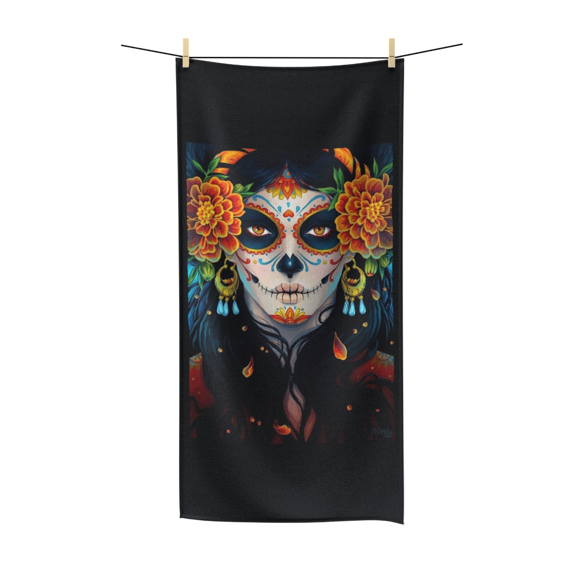 SUGAR SKULL Makeup Babe on Black Polycotton Towel