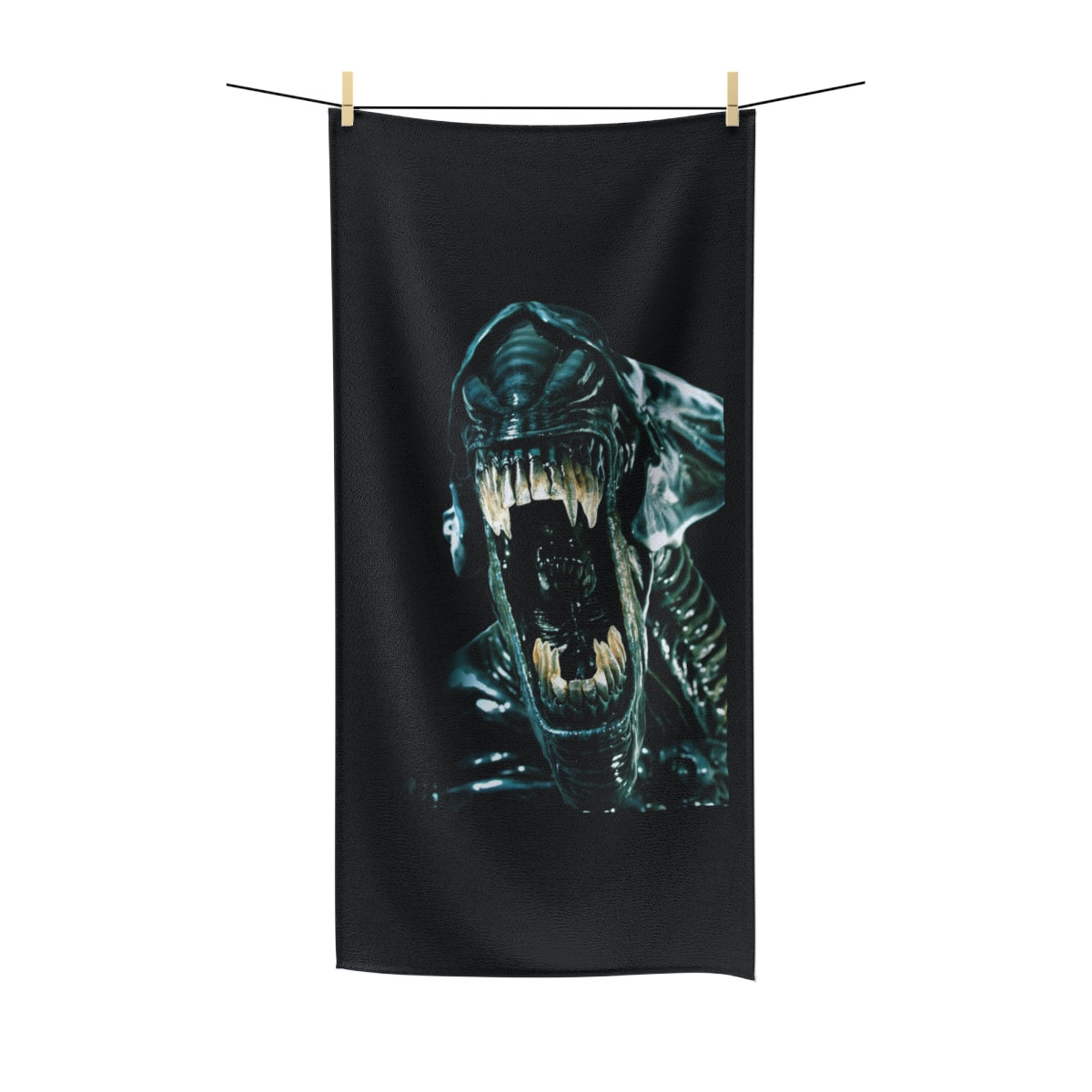 Alien Creature Attacks   on Black Polycotton Towel