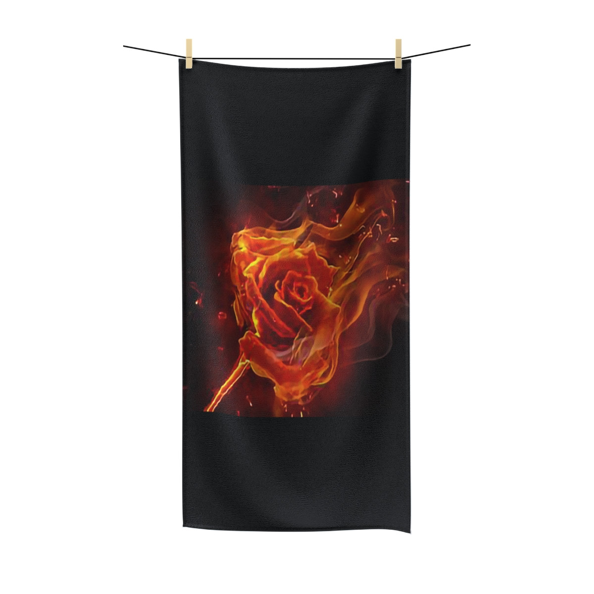 Flaming Rose on Black Polycotton Towel