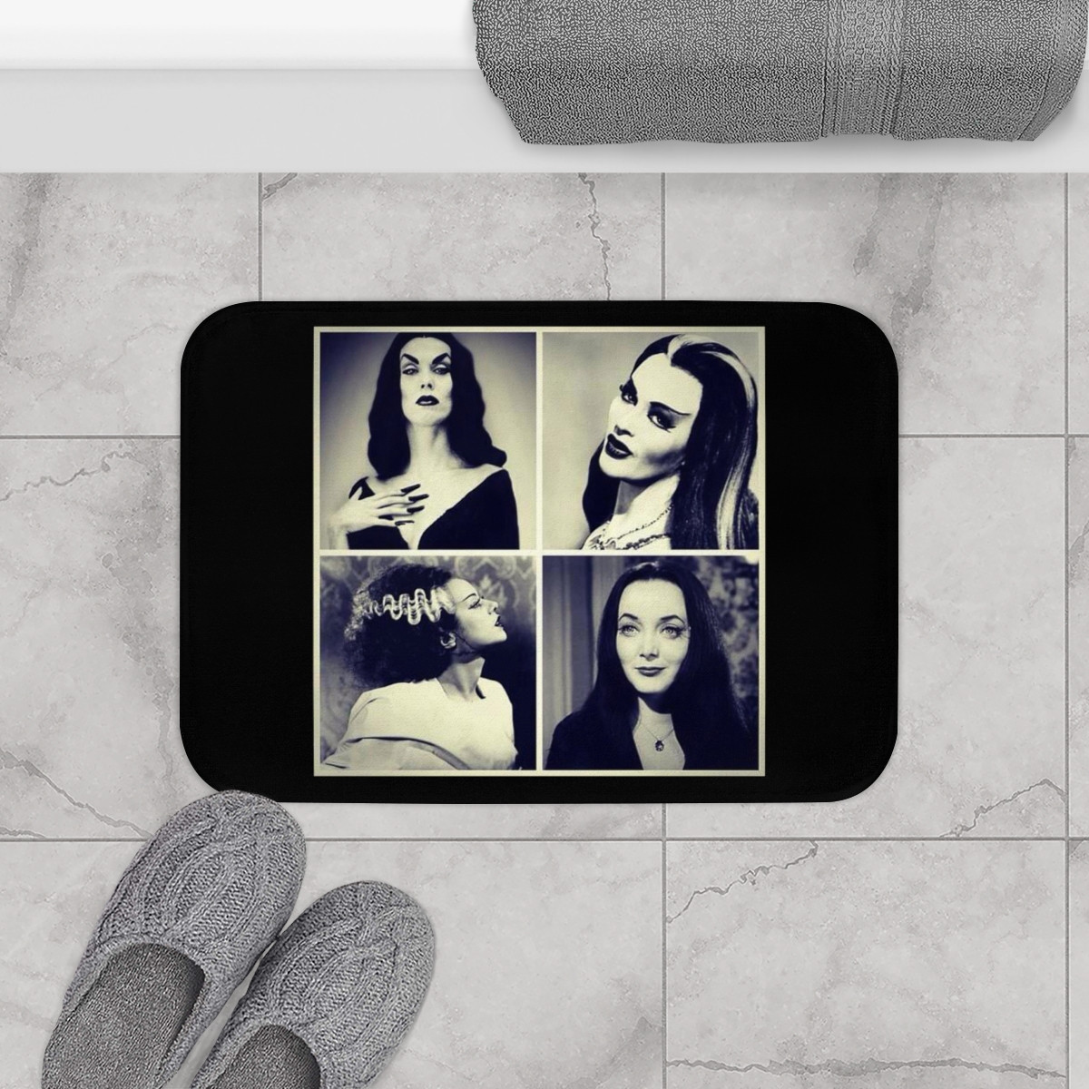 Gothic Scream Queens Of The Silver Screen on Black Bath Mat