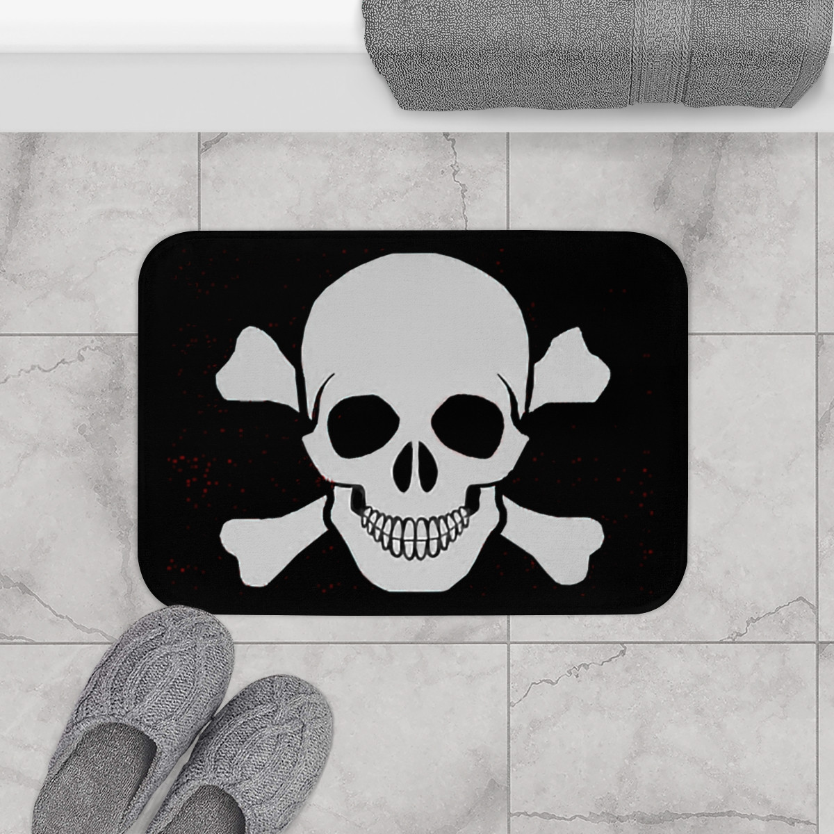 Skull And Cross Bones Number 1 on Black Bath Mat