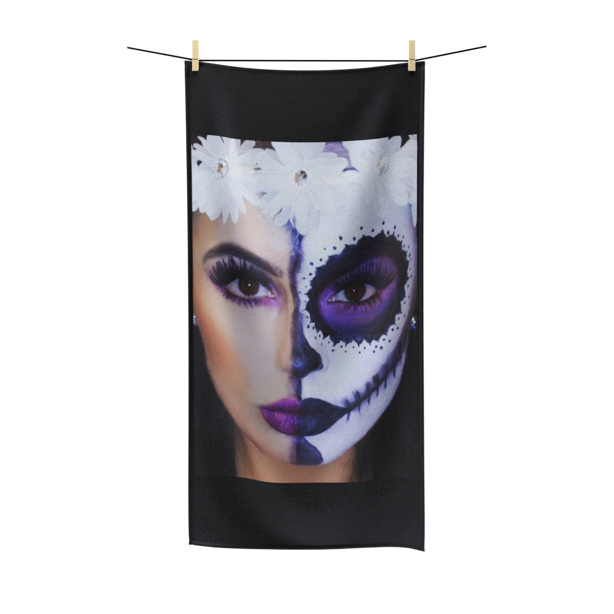 Sugar Skull make up on Black Polycotton Towel