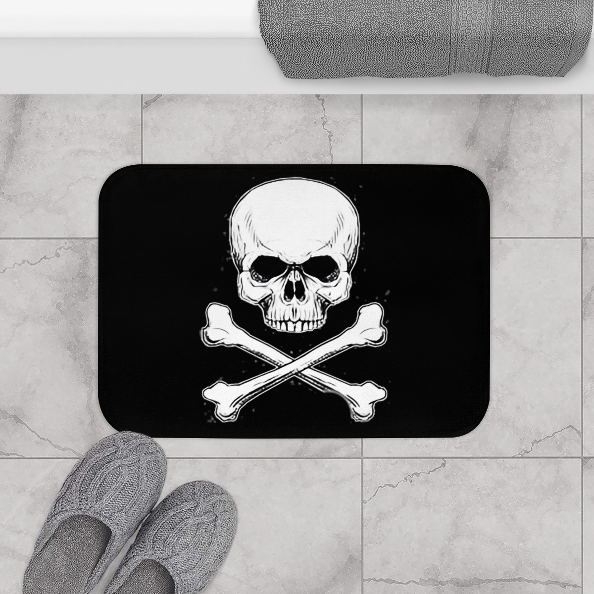 Skull And Cross Bones Number 4 on Black Bath Mat