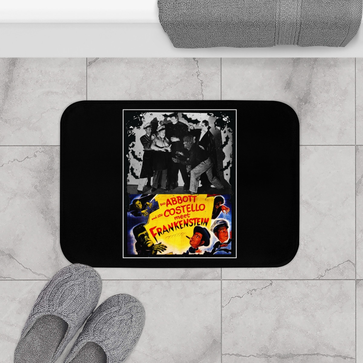 Abbott and Costello Meet Franketein on Black Bath Mat