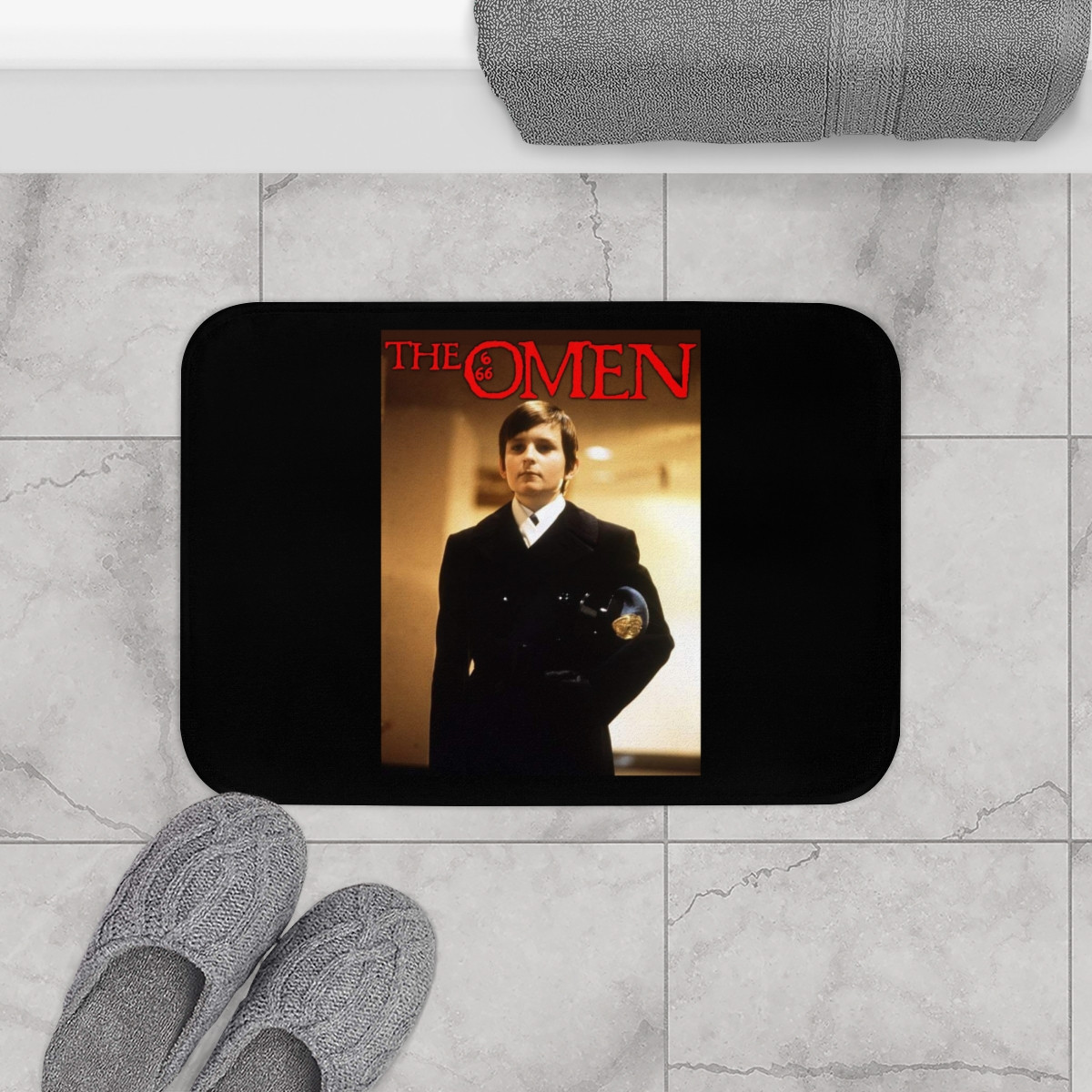 The Omen II Damian on Black Bath Mat
