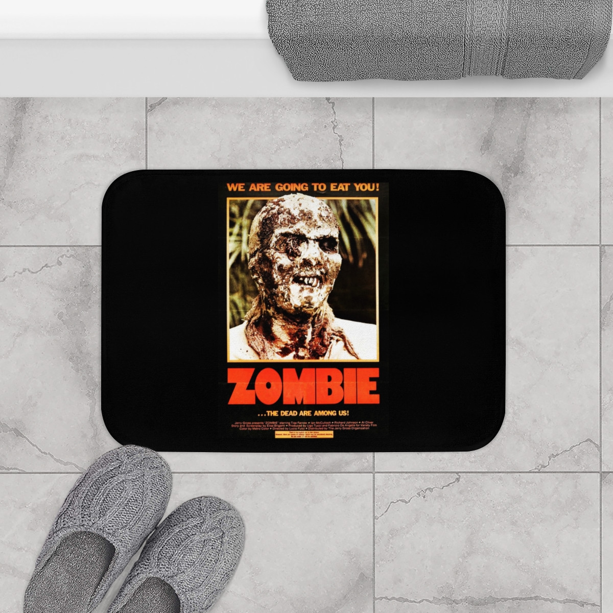 Zombie Movie Poster  on Black Bath Mat