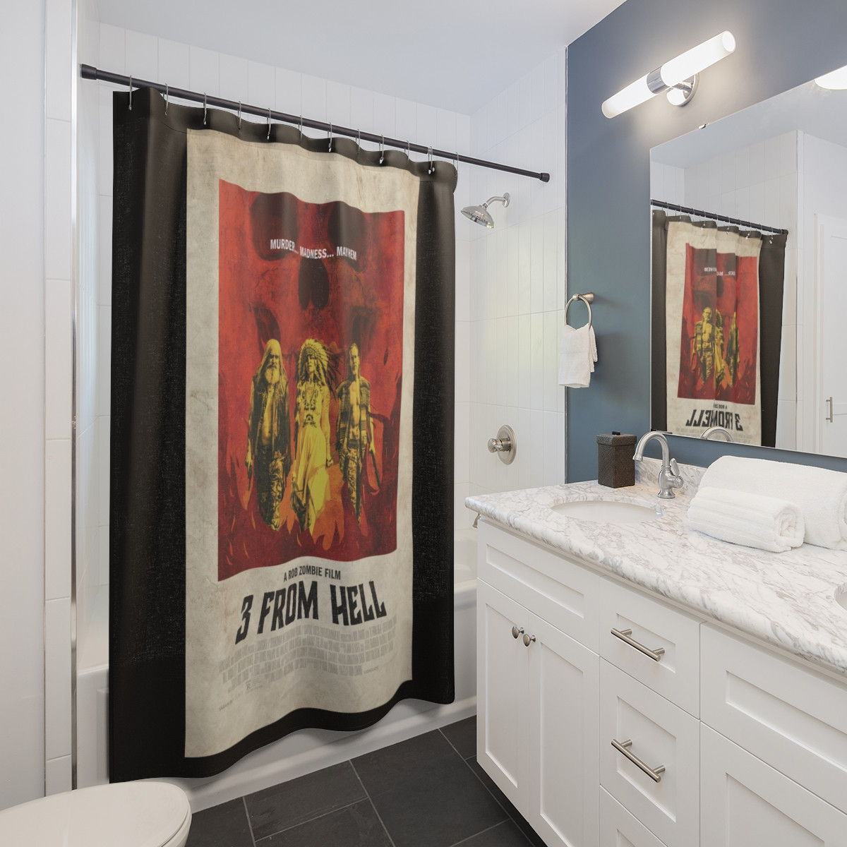 3 From Hell movie poster on Black Shower Curtains