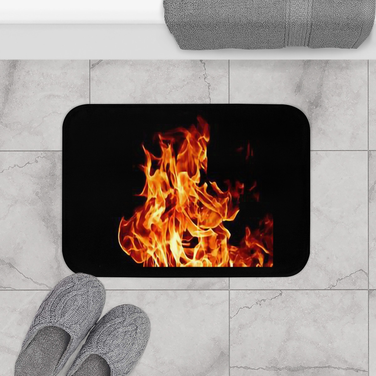 Raging Fire on Black Bath Mat