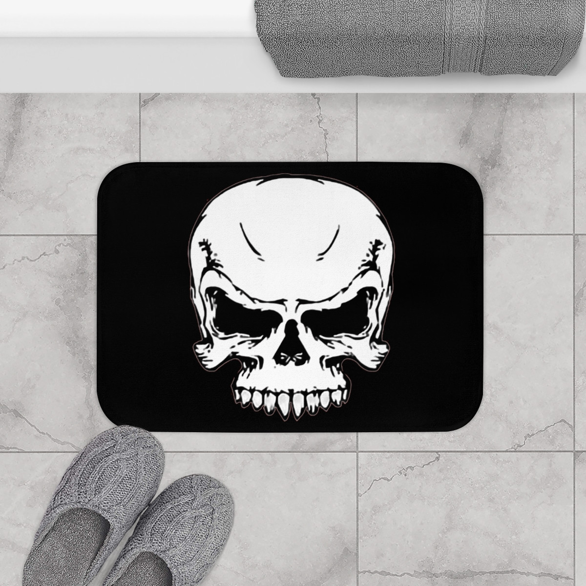 Evil Skull on Black Bath Mat