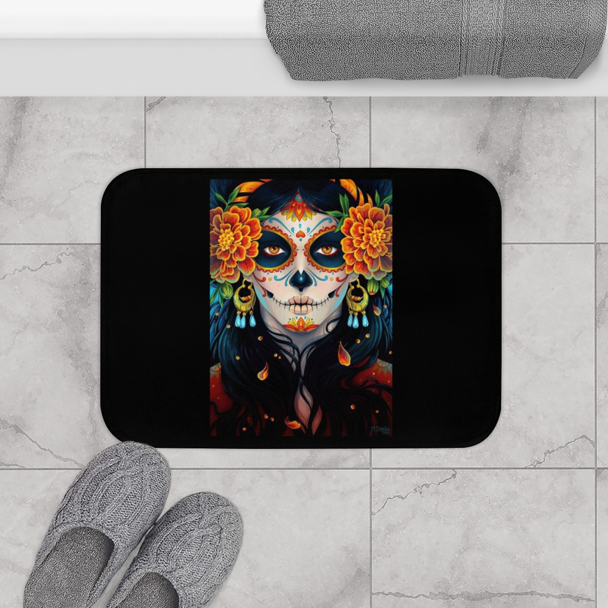 SUGAR SKULL Makeup Babe on Black Bath Mat