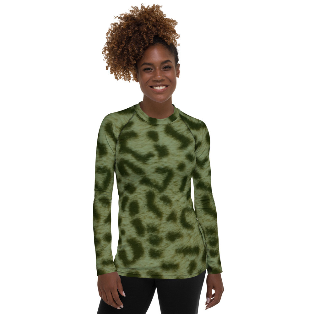 GREEN LEOPARD - Women's Rash Guard Sizes XS - 3XL