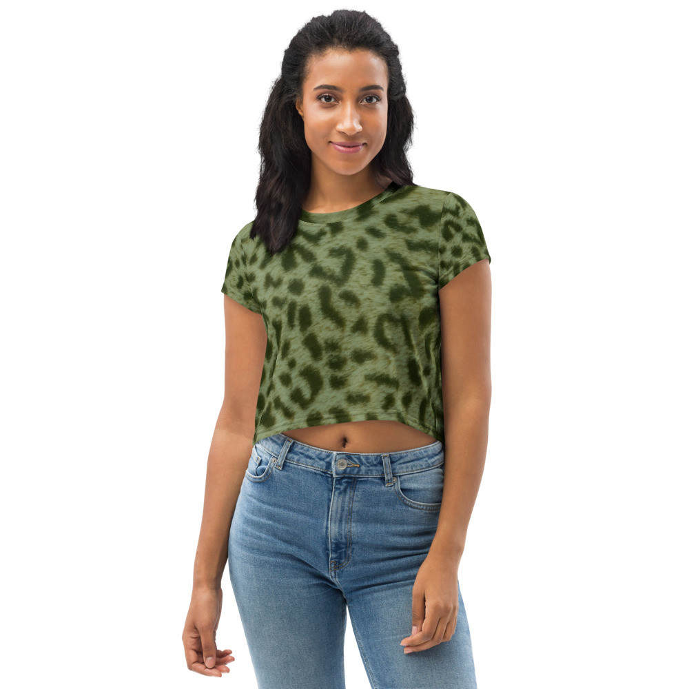 GREEN LEOPARD - All-Over Print Crop Tee