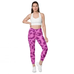 PINK LEOPARD - Crossover leggings with pockets