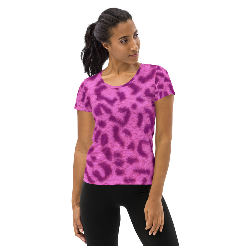 PINK LEOPARD - All-Over Print Women's Athletic T-shirt
