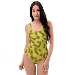 YELLOW LEOPARD - One-Piece Swimsuit Size XS to 3XL.