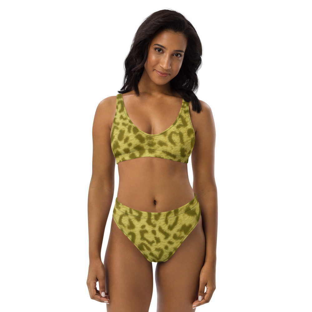 YELLOW LEOPARD - Recycled high-waisted bikini Size XS to 3XL