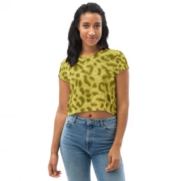 YELLOW LEOPARD - All-Over Print Crop Tee Size XS to 3XL