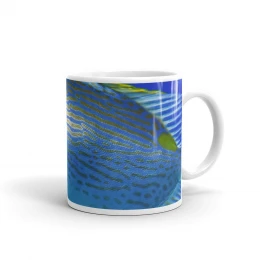 Blue Gold Fishing Design - White glossy mug