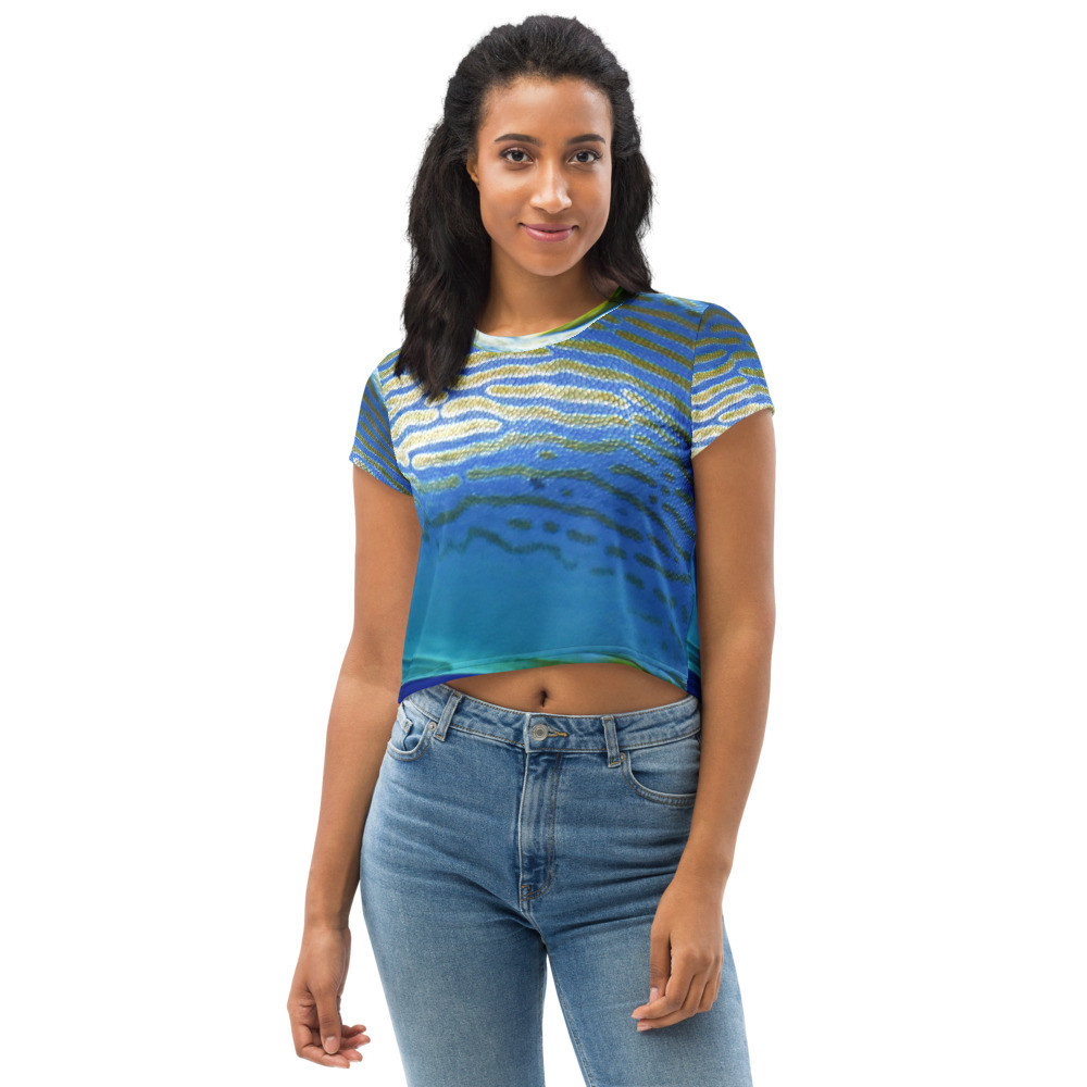 Blue Gold Fishing Design - All-Over Print Crop Tee
