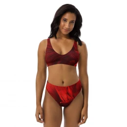 RED -Pop Fishing Design - Recycled high-waisted bikini Size XS to 3XL