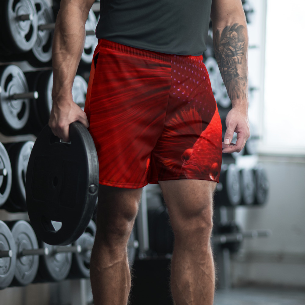 RED -Pop Fishing Design - Men's Athletic Long Shorts Size XS to 3XL