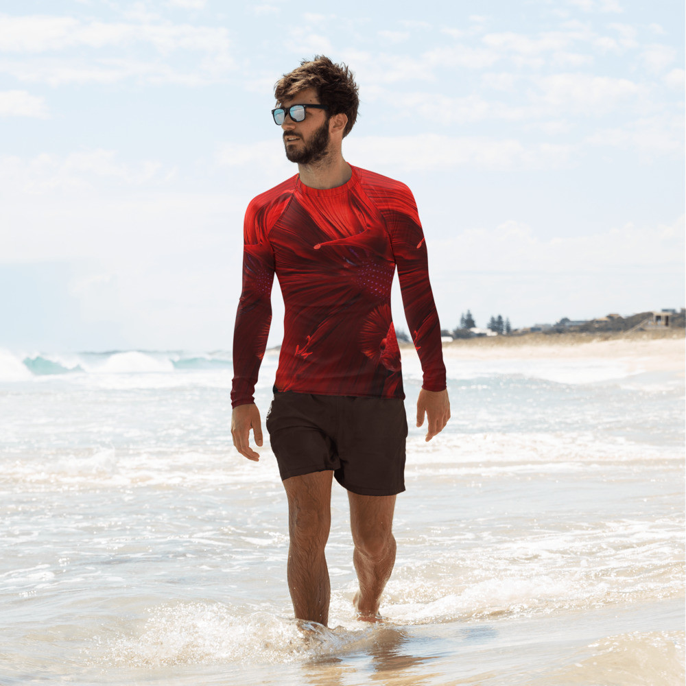 RED -Pop Fishing Design - Men's Rash Guard Size XS to 3XL