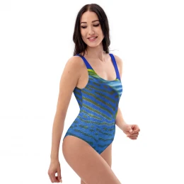 Blue Gold Fishing Design - One-Piece Swimsuit Size XS to 3XL