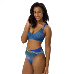 Blue Gold Fishing Design - Recycled high-waisted bikini Size XS to 3XL
