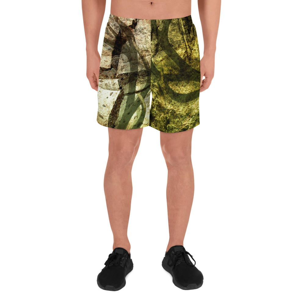 CAMO GREEN HUNT DESIGN - Men's Athletic Long Shorts Size XS to 3XL