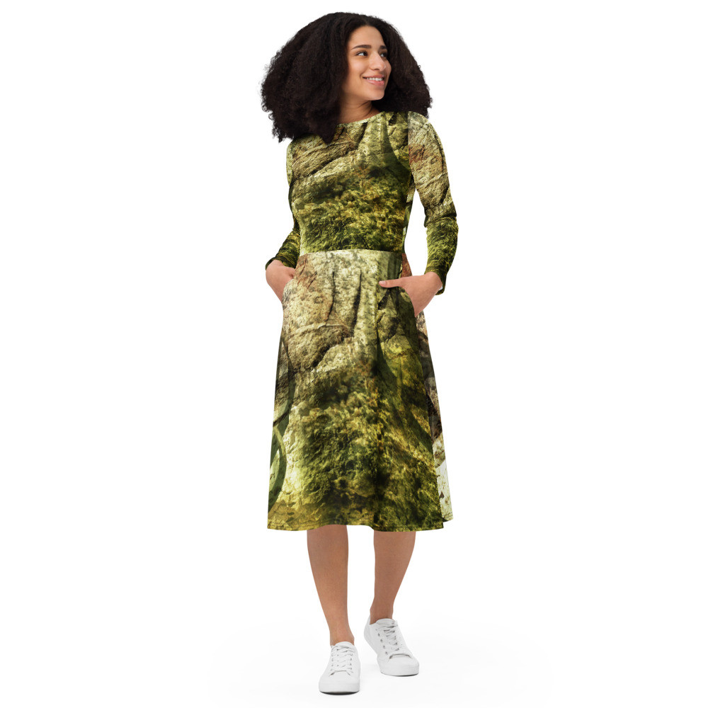 Camo Green - Long sleeve midi dress Size 2XS to 6XL