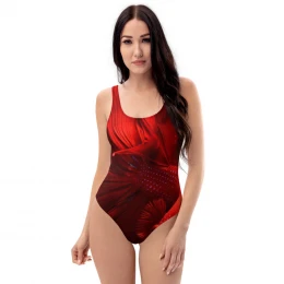 RED -Pop Fishing Design - One-Piece Swimsuit Size XS to 3XL