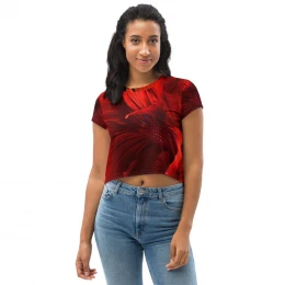 RED -Pop Fishing Design - All-Over Print Crop Tee Size XS to 3XL