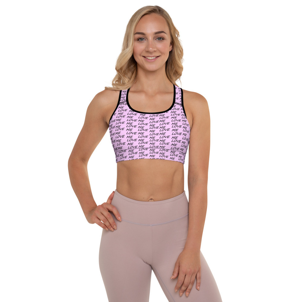 Love Me - Pink Design - Padded Sports Bra Size XS to 2XL
