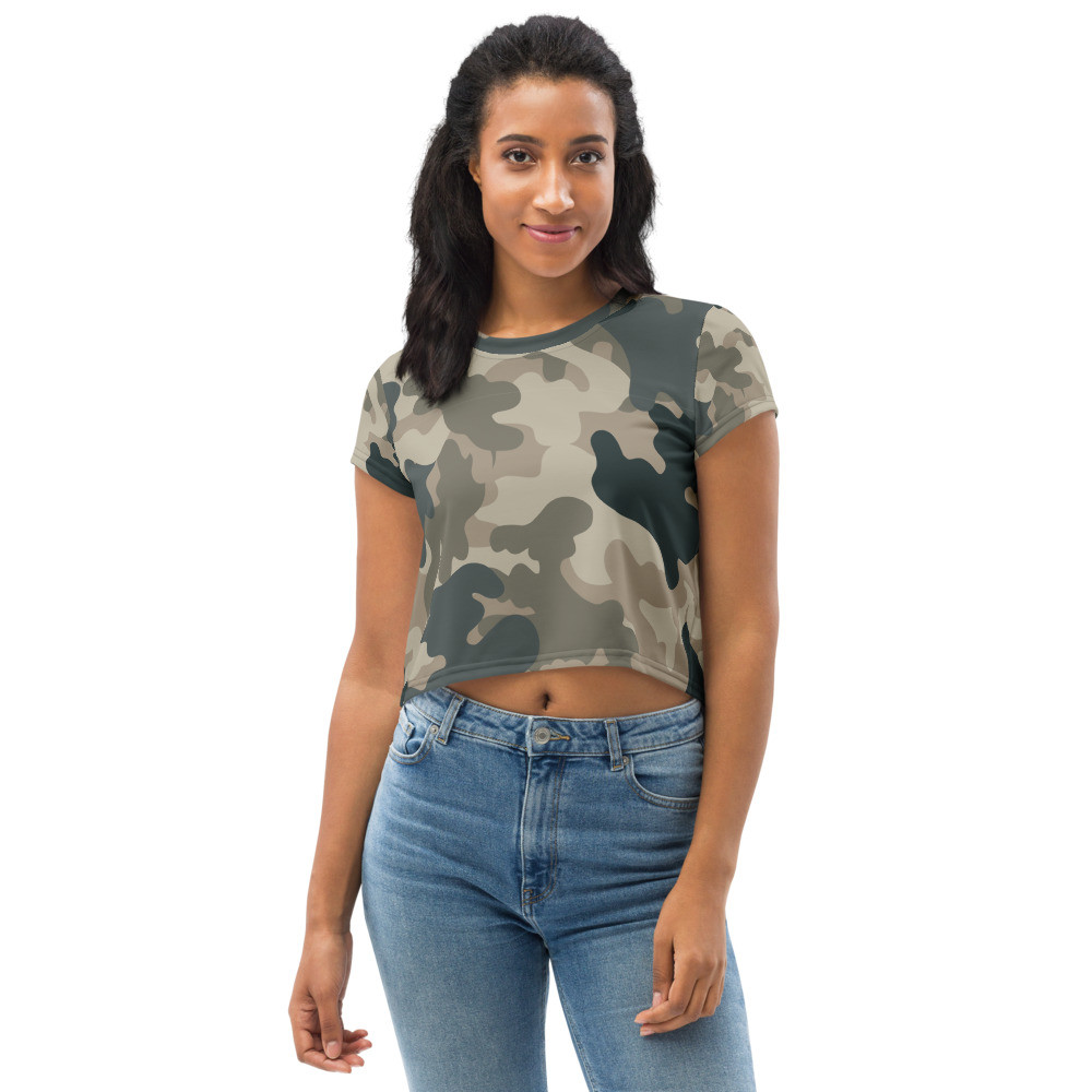Army Camo Green Grey Tan - All-Over Print Crop Tee