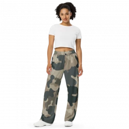 Army Camo Green Grey Tan - All-over print unisex wide-leg pants