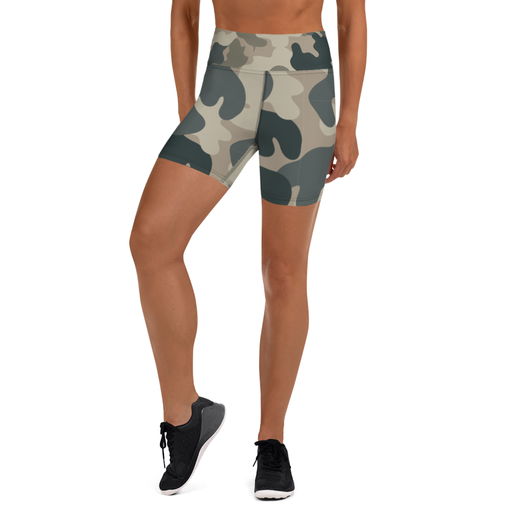Army Camo Green Grey Tan - Yoga Shorts