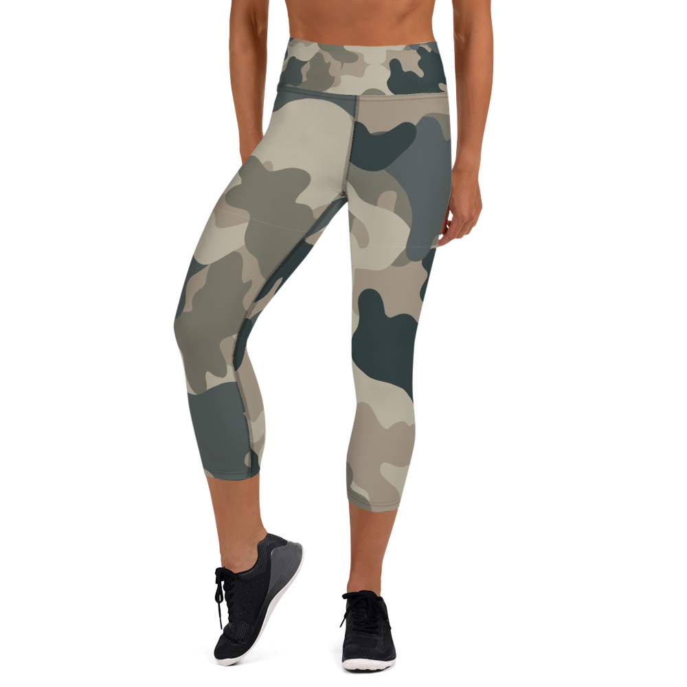Army Camo Green Grey Tan - Yoga Capri Leggings