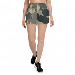 Army Camo Green Grey Tan - Women's Athletic Short Shorts