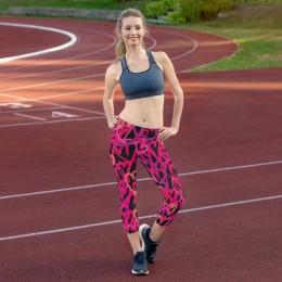 A 12-3)  The 70's Are Back to Stay Hot Pink Multi Color - Capri Leggings