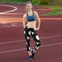 5-3) The 70's Are Back to Stay - Black & White Circles - Capri Leggings