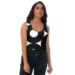 5-1) The 70's Are Back to Stay - Black & White Circles - Crop Top