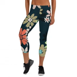 9-3)  The 70's Are Back to Stay - Multi Bright Colors - Retro Daisey - Capri Leggings