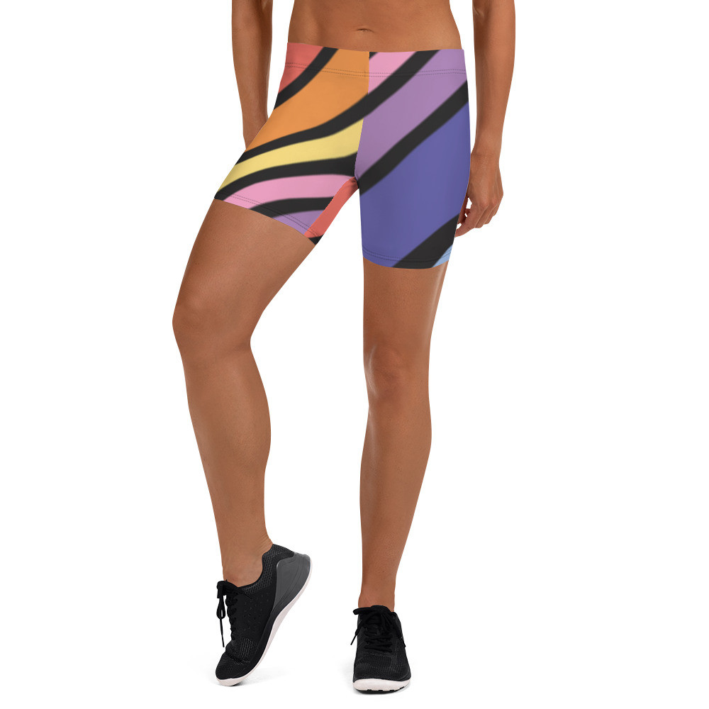 A 11-3)  The 70's Are Back to Stay - Multi Color Slanted Lines - Shorts