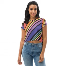 A 11-2)  The 70's Are Back to Stay - Multi Slanted Lined - Crop Tee