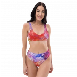 Abstract Pink - Recycled high-waisted bikini