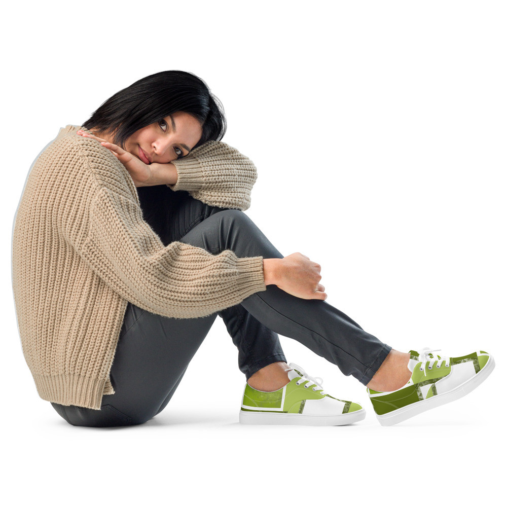 Green & White Squares Women’s Lace-up Canvas Sneakers