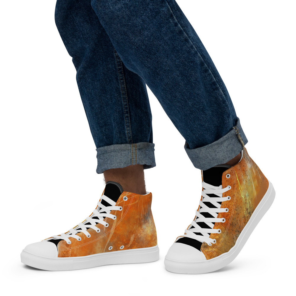 Orange Gold & Black Men’s High Top Canvas Sneakers