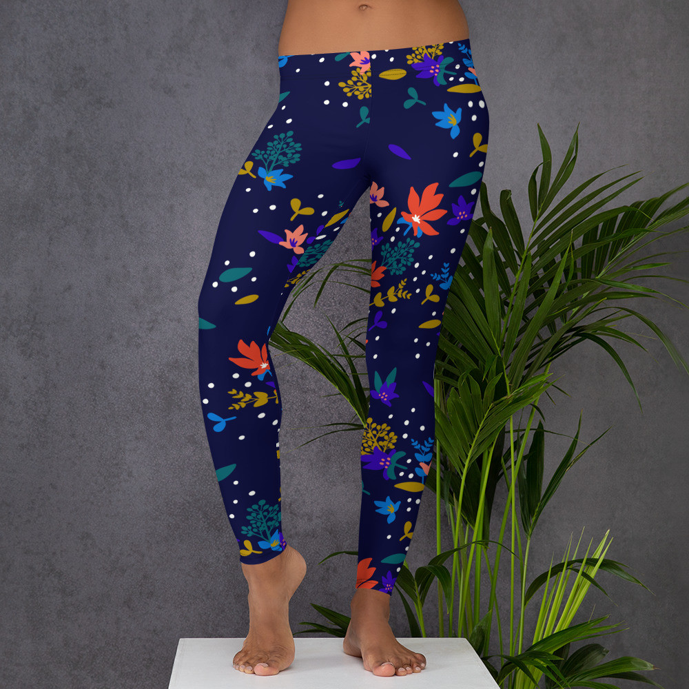 Blue & Red Leaves Leggings