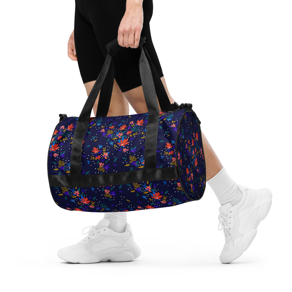 Abstract Red & Blue Leaves Duffel Bag